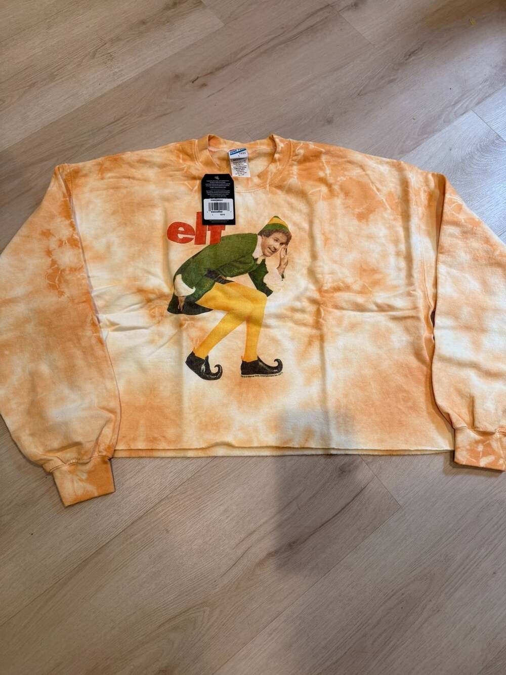 Junk Food Elf Movie Tie Dye Sweatshirt Size L Orange Graphic Cropped